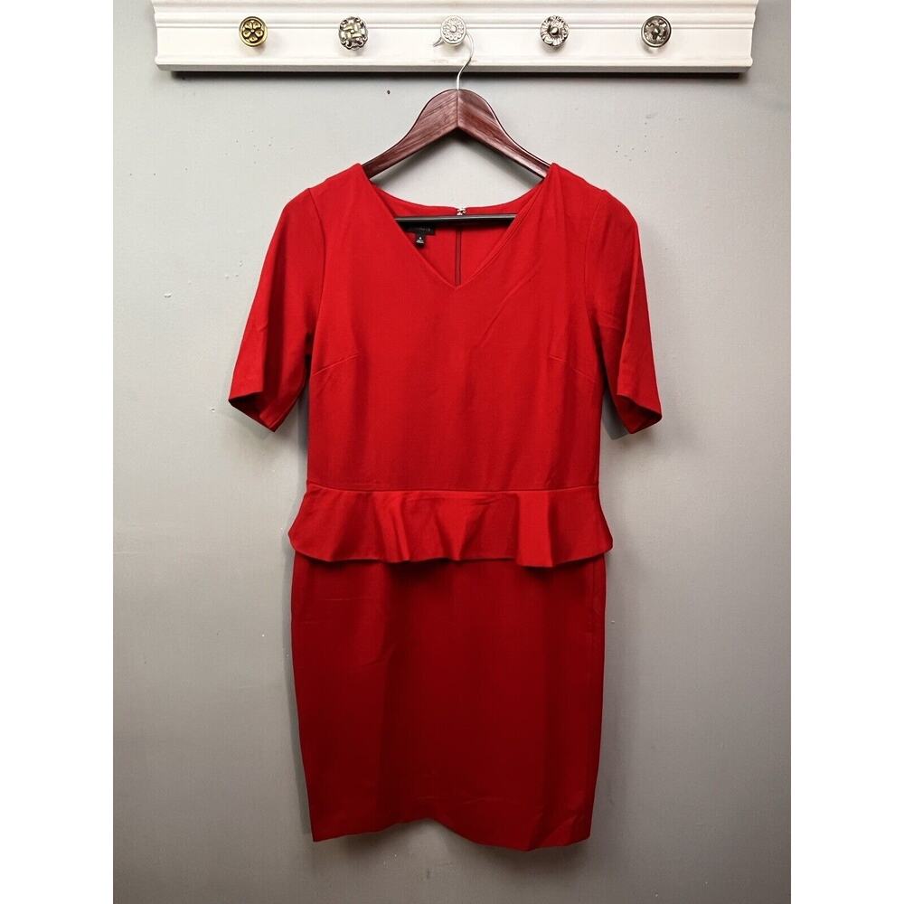Talbots Dress Womens 6 Red peplum Short Sleeve Knit V-Neck Stretch Classic